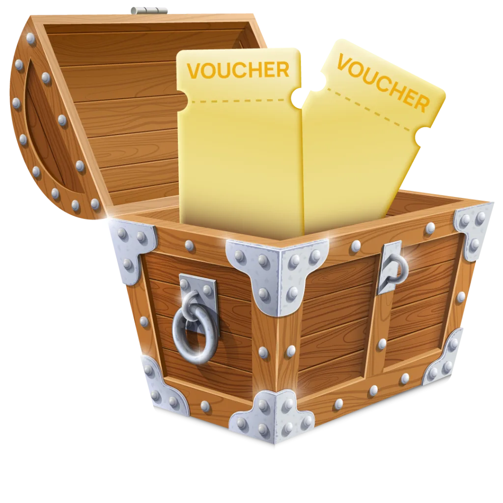 Illustration of vouchers in a treasure chest